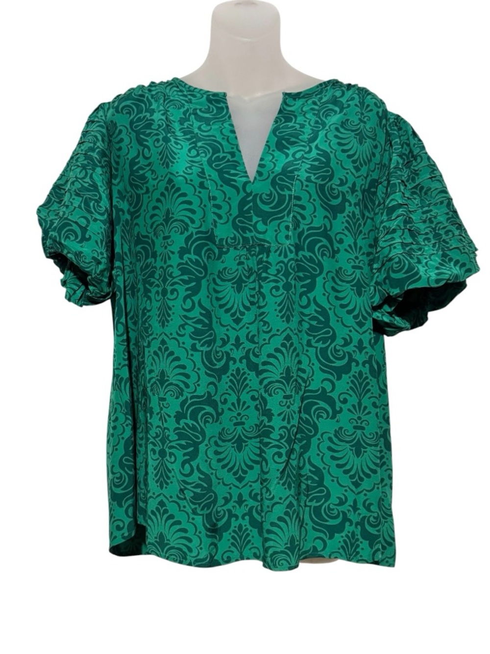 torrid Green Teal Damask V-Notch Short Sleeve Tunic